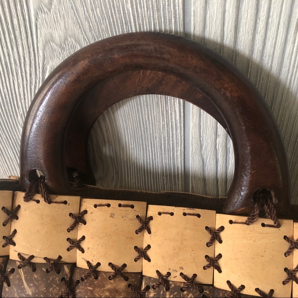 Vintage Coconut Shell Patchwork Pursetop Handles … - image 2